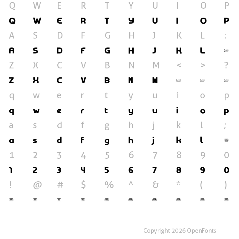Character Map of QUCURELLA Free Trial Regular