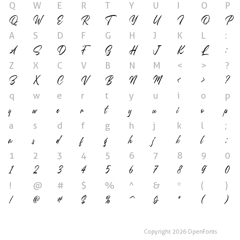Character Map of Questario Brush