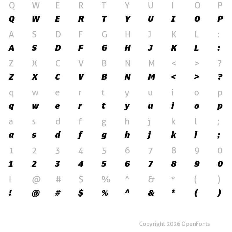 Character Map of Queue Black Italic