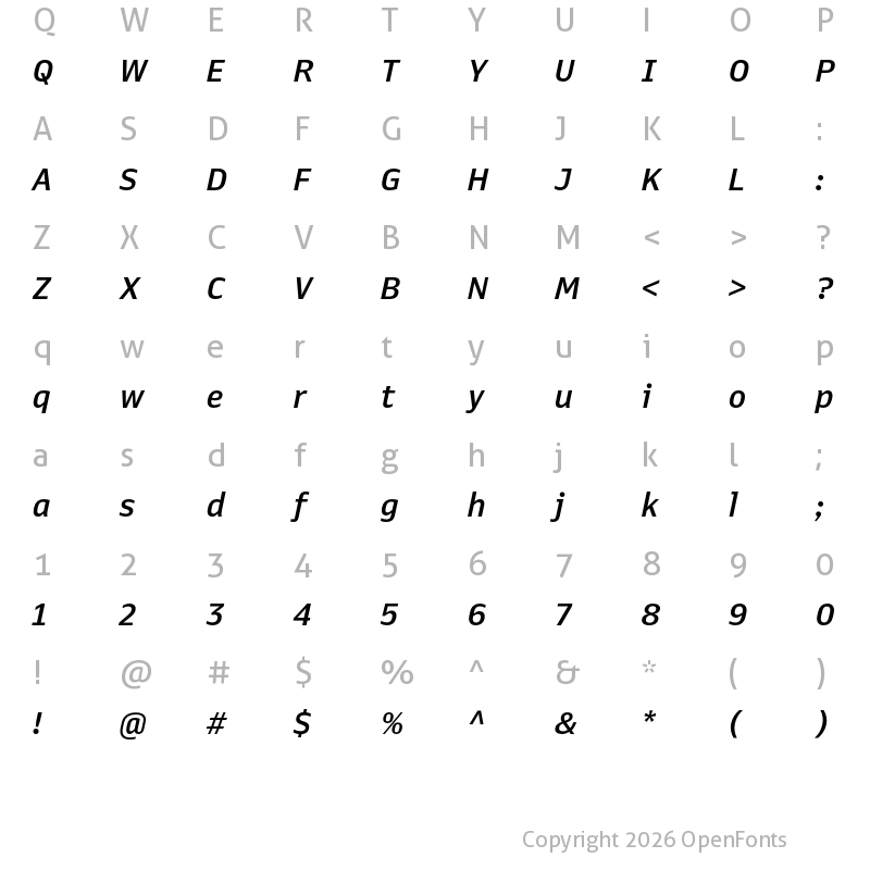Character Map of Queue Medium Italic