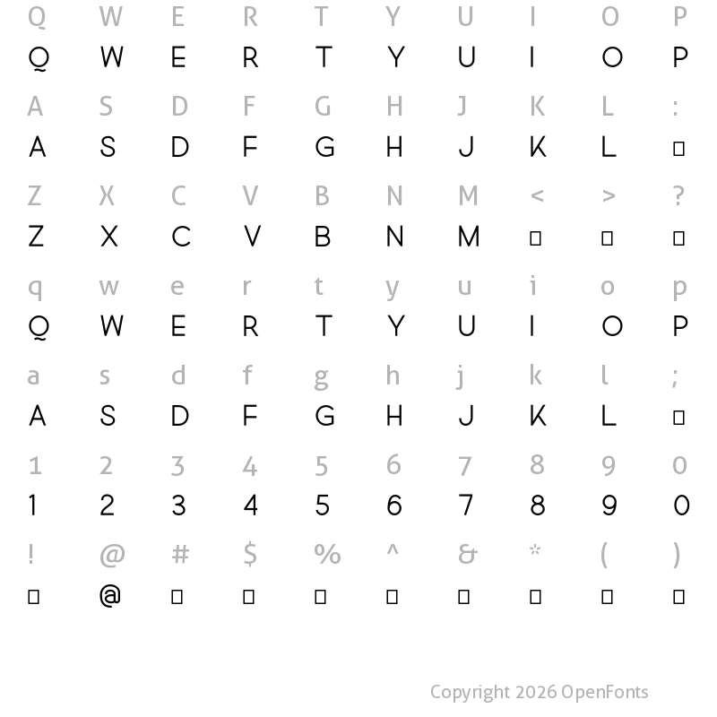 Character Map of Quick Regular