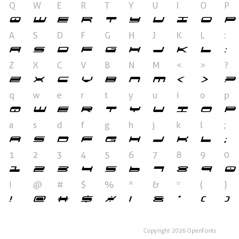 Character Map of QuickGear Expanded Italic Expanded Italic