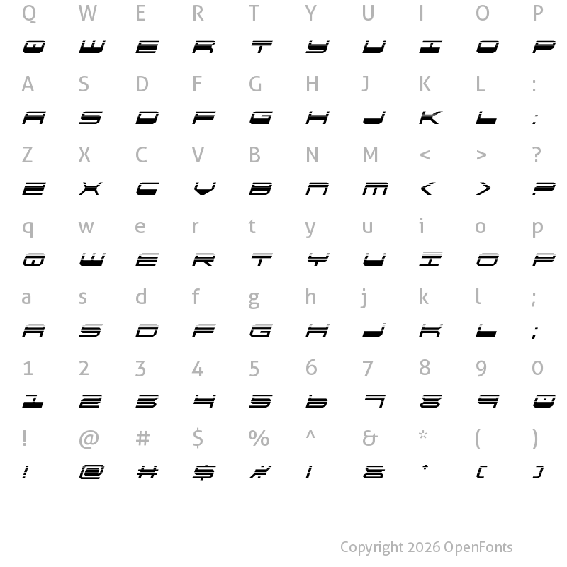 Character Map of QuickGear Halftone Italic Italic