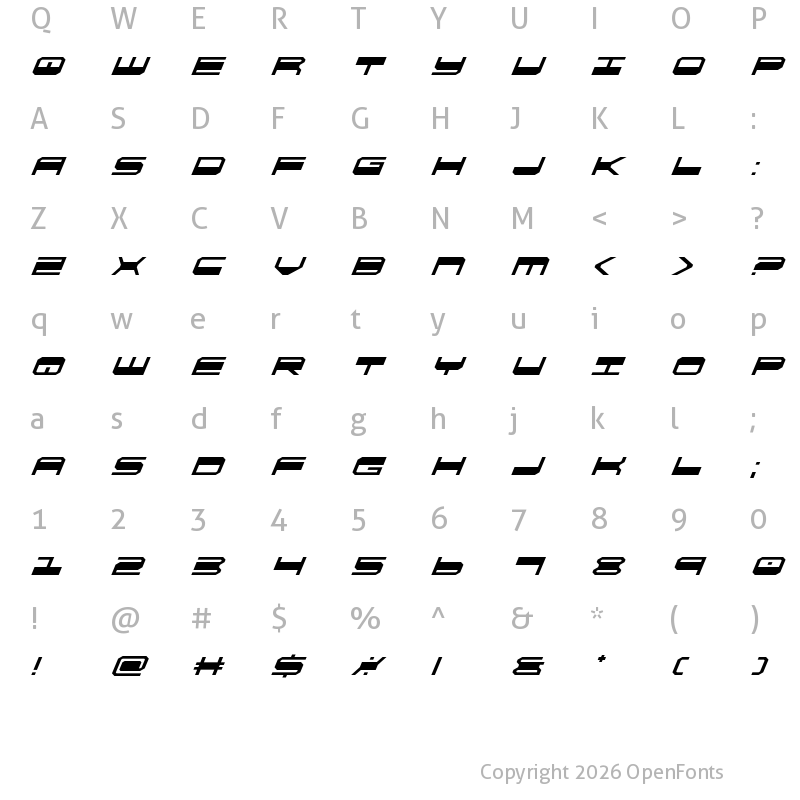Character Map of QuickGear Super-Italic Italic