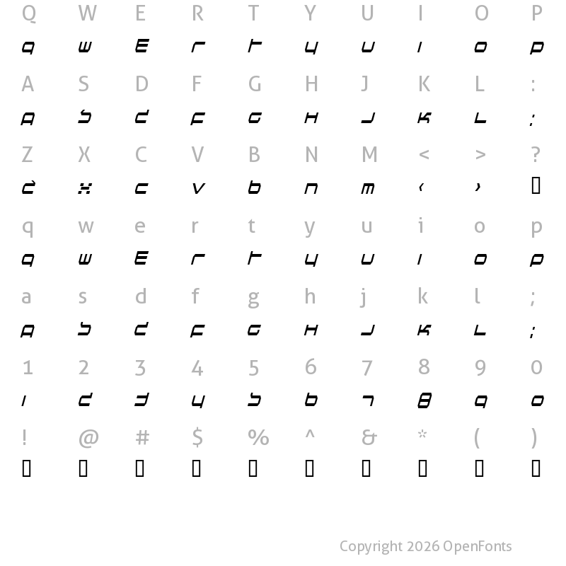 Character Map of Quickness TT Regular