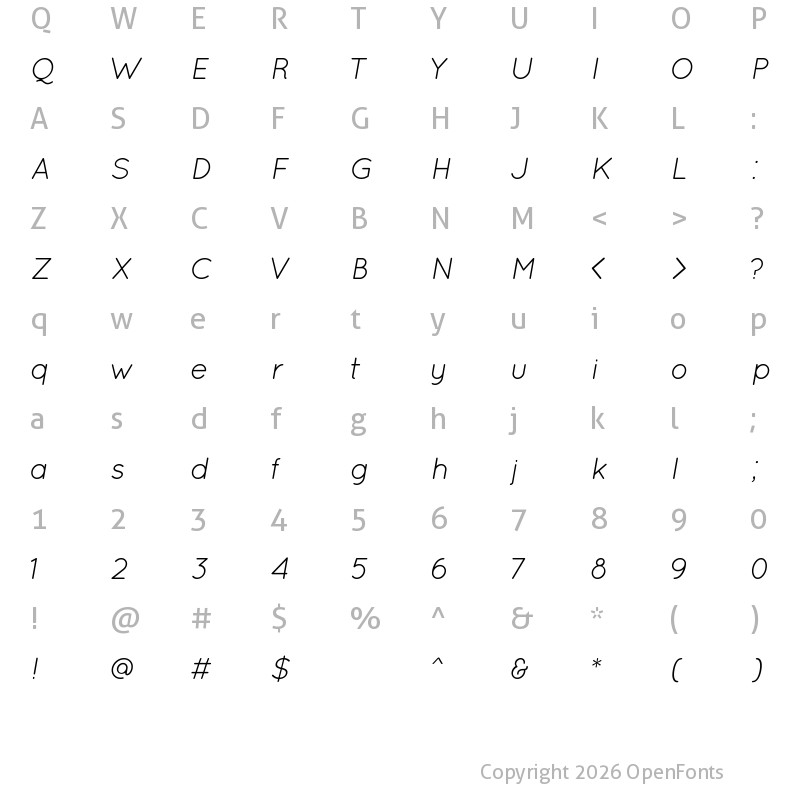 Character Map of Quicksand Italic