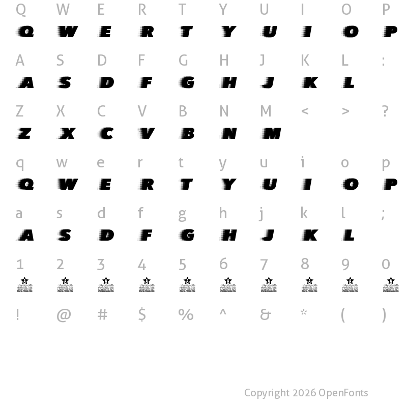 Character Map of QUICKSILVER CLEAN SPACED Regular