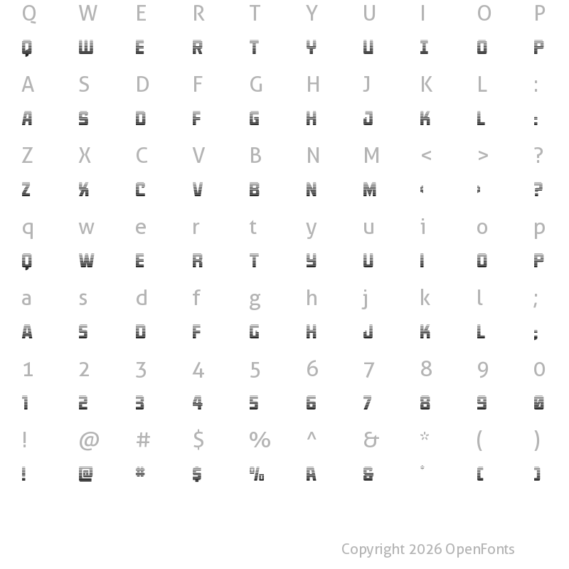Character Map of Quicky Nick Gradient Straight Regular