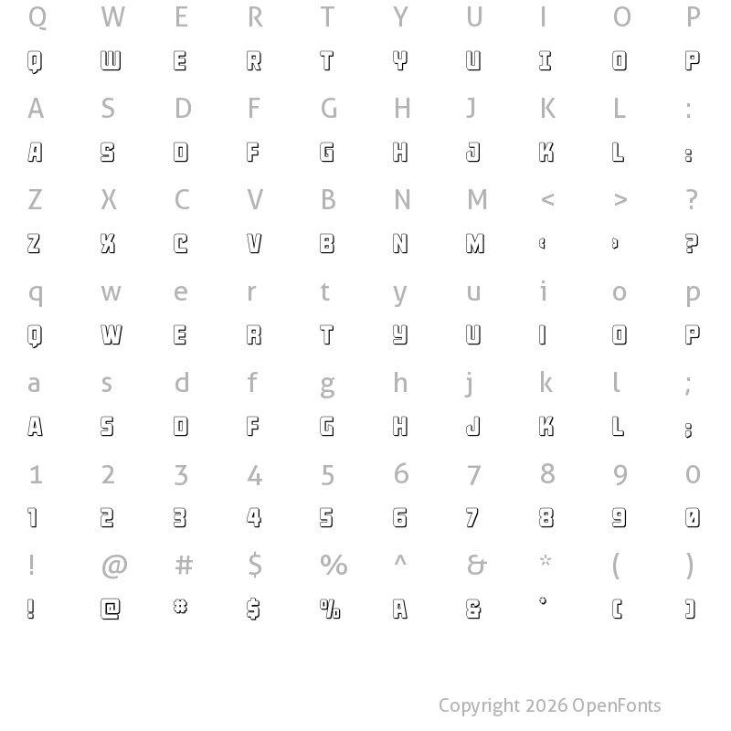 Character Map of Quicky Nick Straight 3D Regular