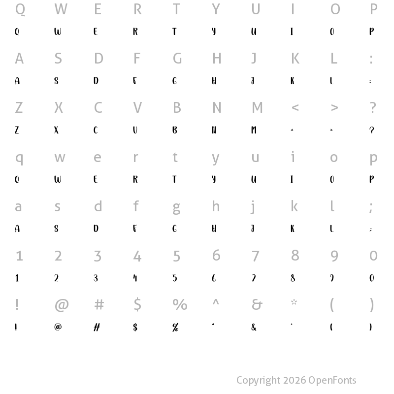 Character Map of Quiet Night Regular