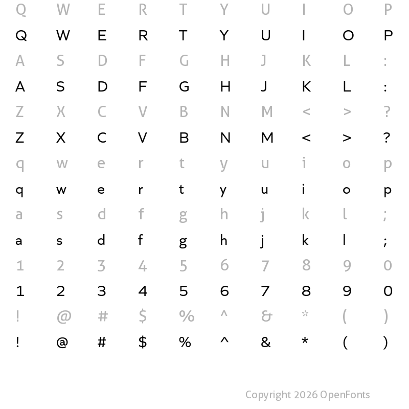 Character Map of Quiet Sans Regular