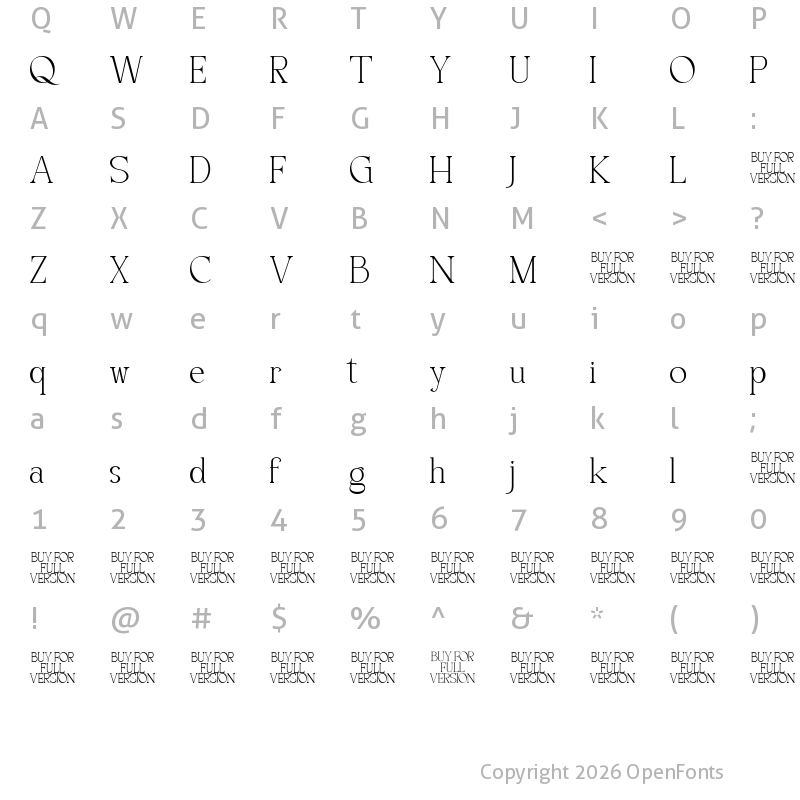 Character Map of Quiffed Flicker Regular