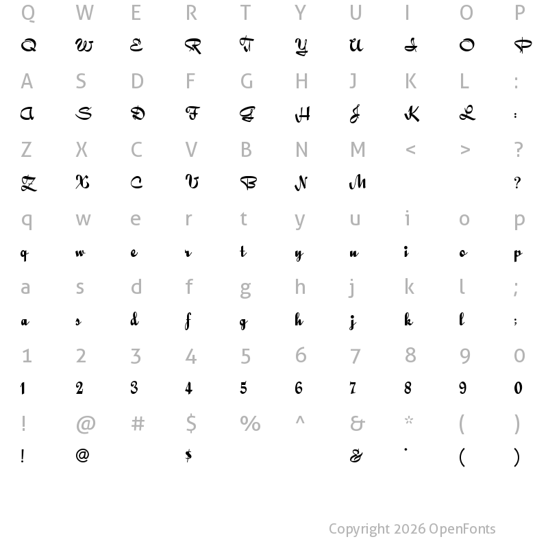 Character Map of QuigleyWiggly Regular