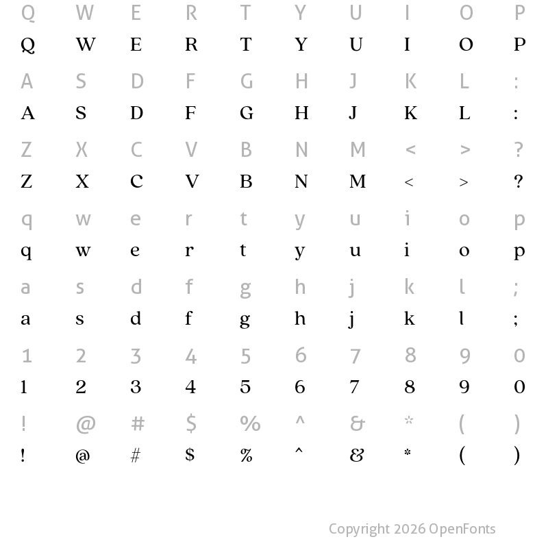 Character Map of Quincy CF Text