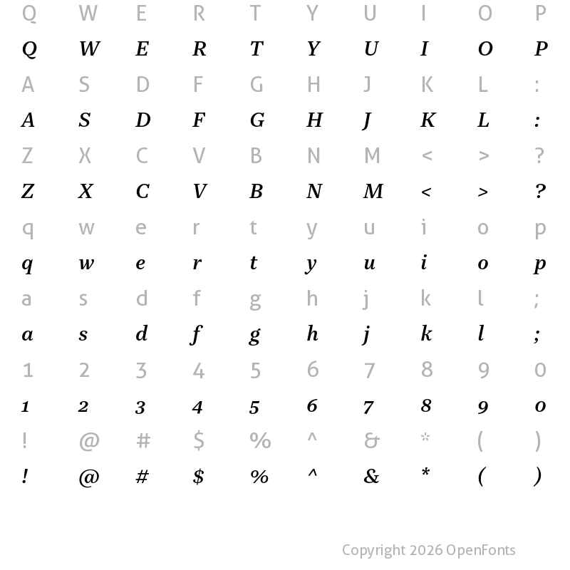 Character Map of Quinn Text SemiBold Italic