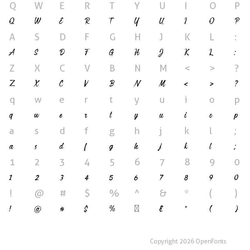 Character Map of Quint Vinolia Script