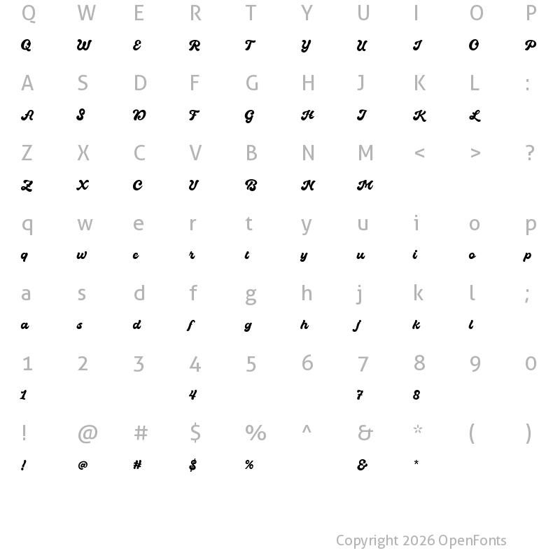 Character Map of Quintal Script Personal Use Bold
