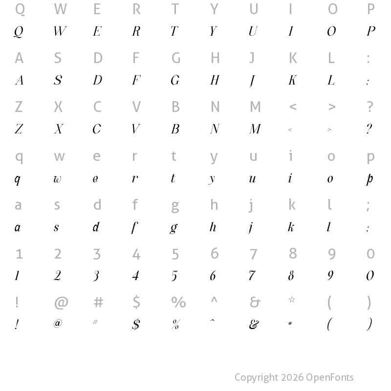 Character Map of Quinty Demo Italic