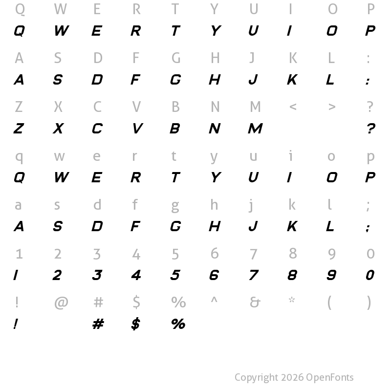 Character Map of Qurany Italic