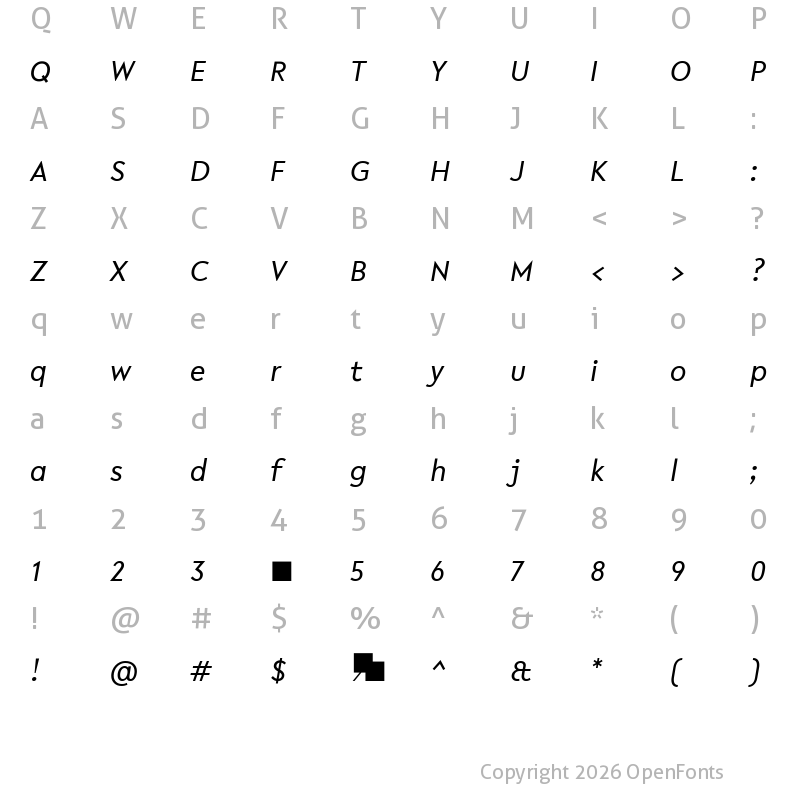 Character Map of R-Flex Regular Italic