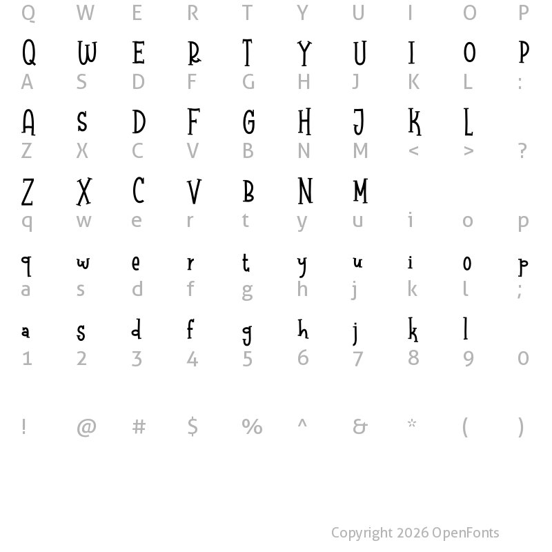 Character Map of Raccoon Serif Demo Regular