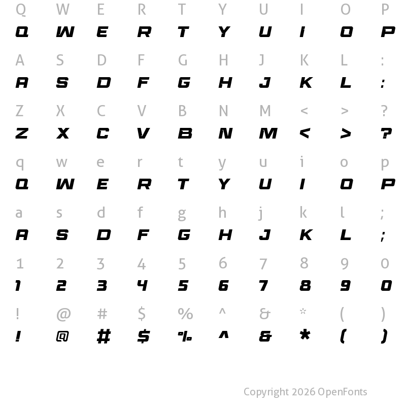 Character Map of Race Sport Free Regular