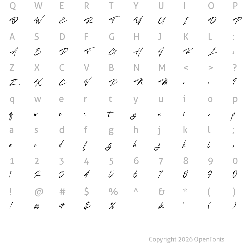 Character Map of Racing Catalogue Regular