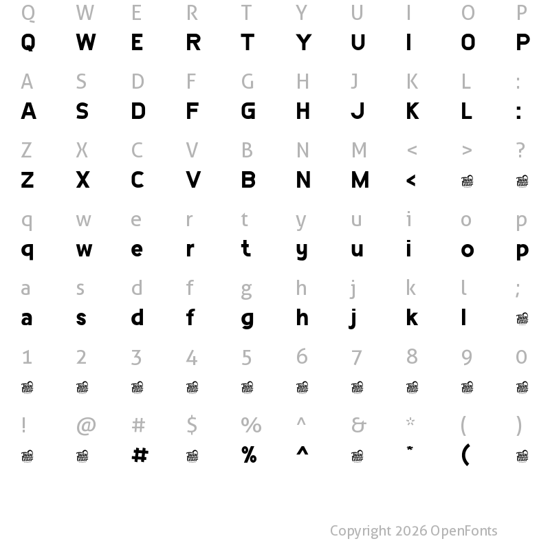 Character Map of Racoti Personal Use Bold