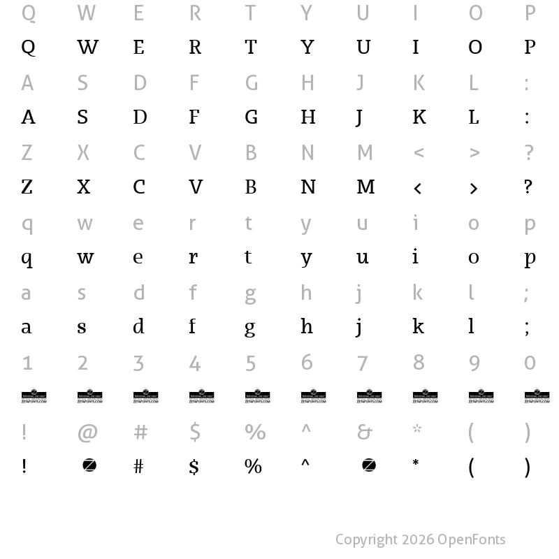 Character Map of Radcliffe Text Medium
