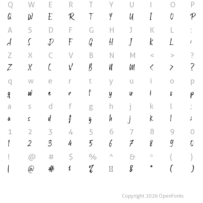 Character Map of Raffles Bryant Regular