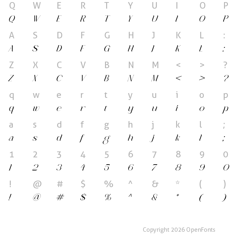 Character Map of Ragara Italic