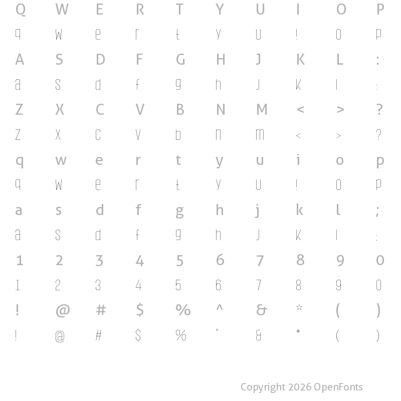 Character Map of Ragnear Display Thin