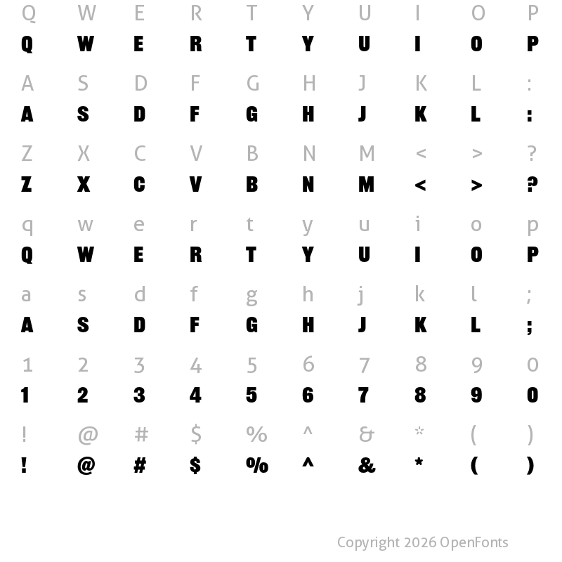 Character Map of Railroad Gothic ATF Bold