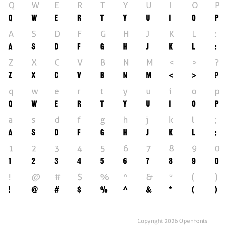 Character Map of Railroad Gothic ATF Regular