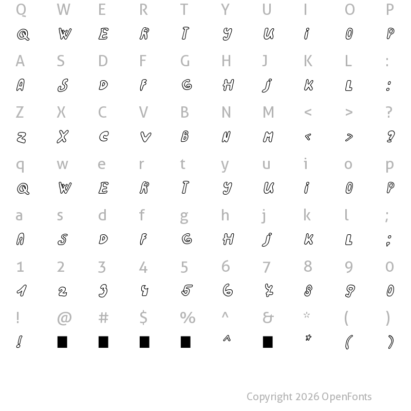 Character Map of Rainbow 2000 Italic