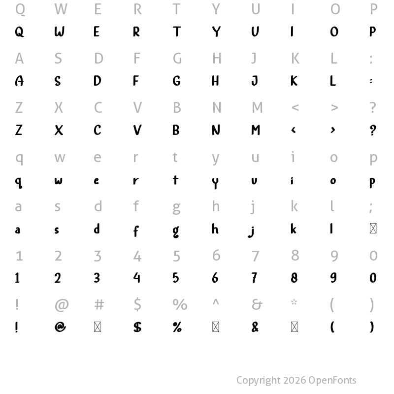 Character Map of Rainbow Land Ligature