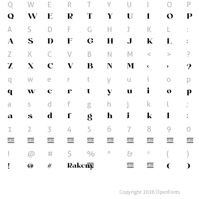 Character Map of Rakeny Personal Use Regular