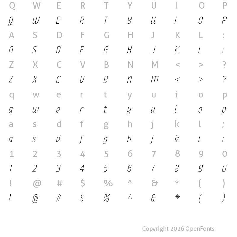 Character Map of Rakesly ExtraLight Italic