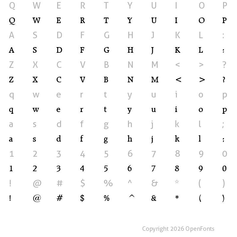 Character Map of Raleigh DmBd BT Demi Bold
