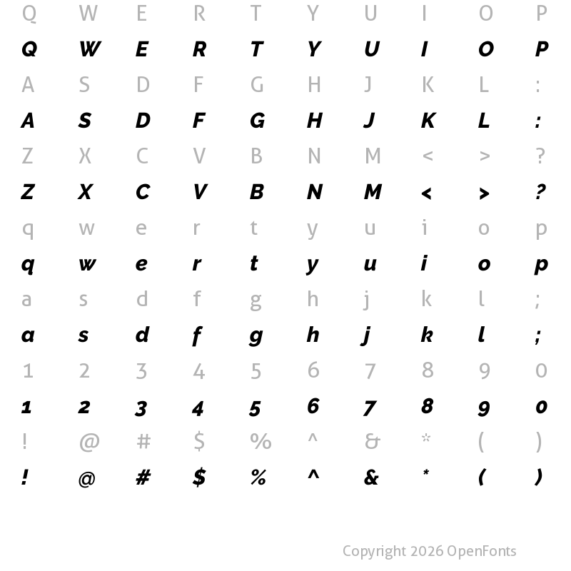Character Map of Raleway ExtraBold Italic