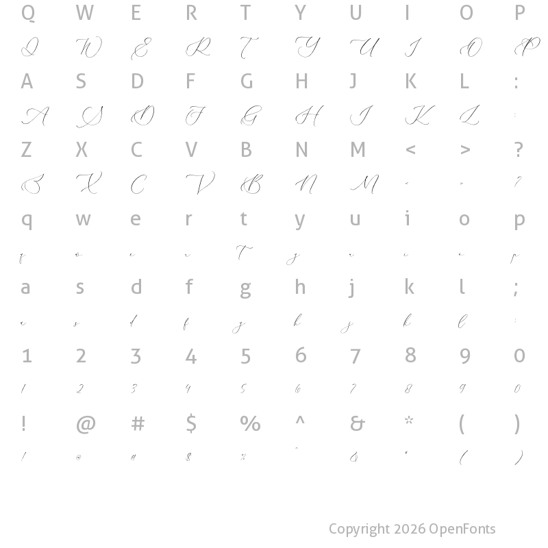 Character Map of Raligosh Mendophelia Script Regular