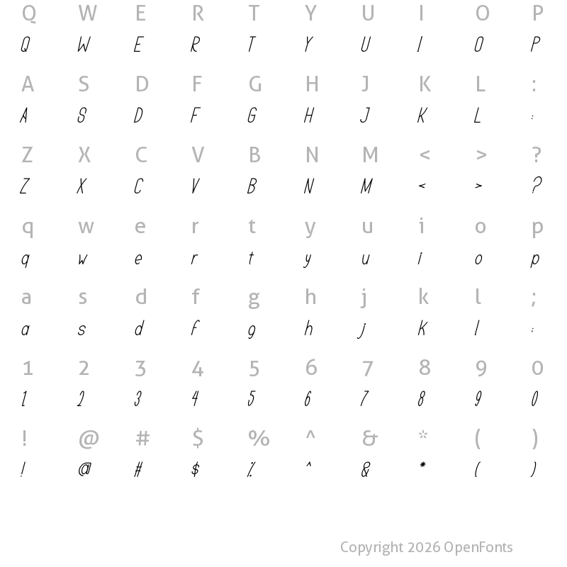 Character Map of RALINE Bold Italic