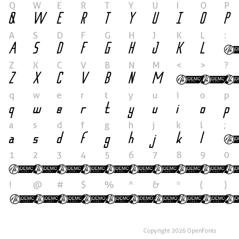 Character Map of Rancaekek Demo Italic