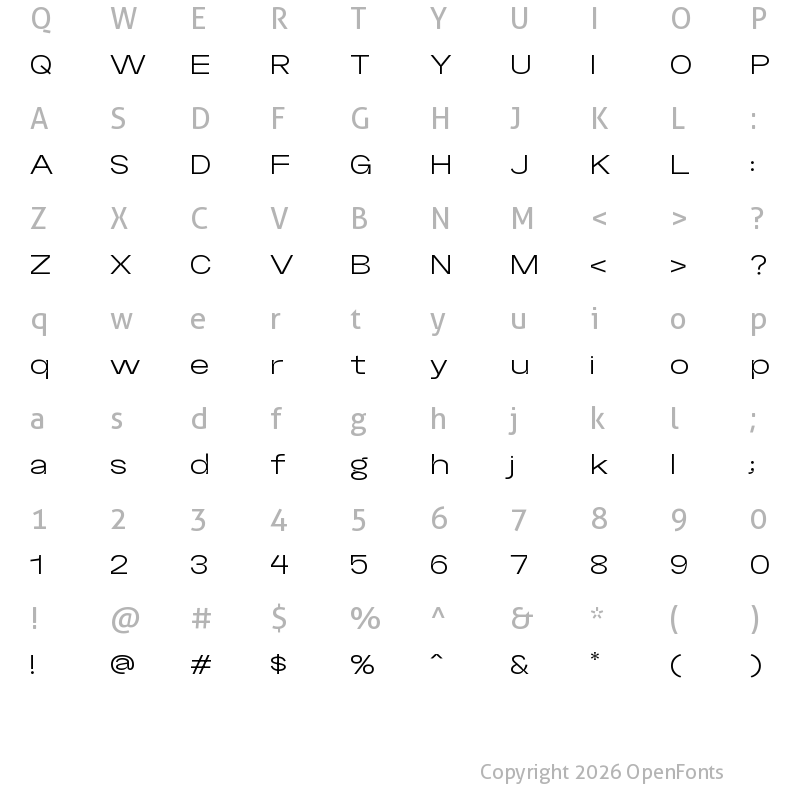 Character Map of Random Grotesque Spacious Book SpaciousBook