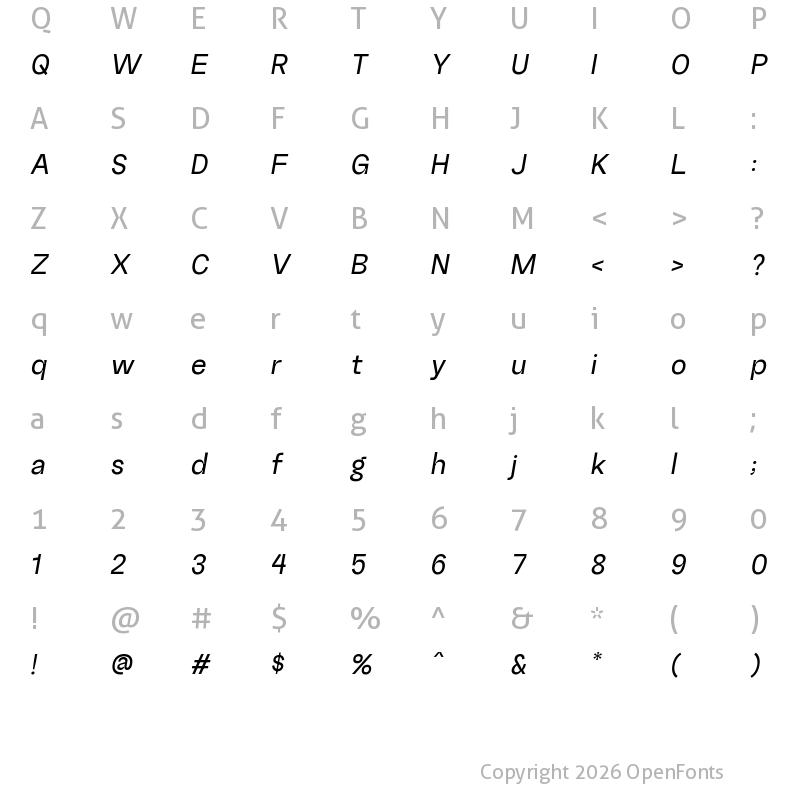 Character Map of Random Grotesque Standard Medium StandardMediumItalic