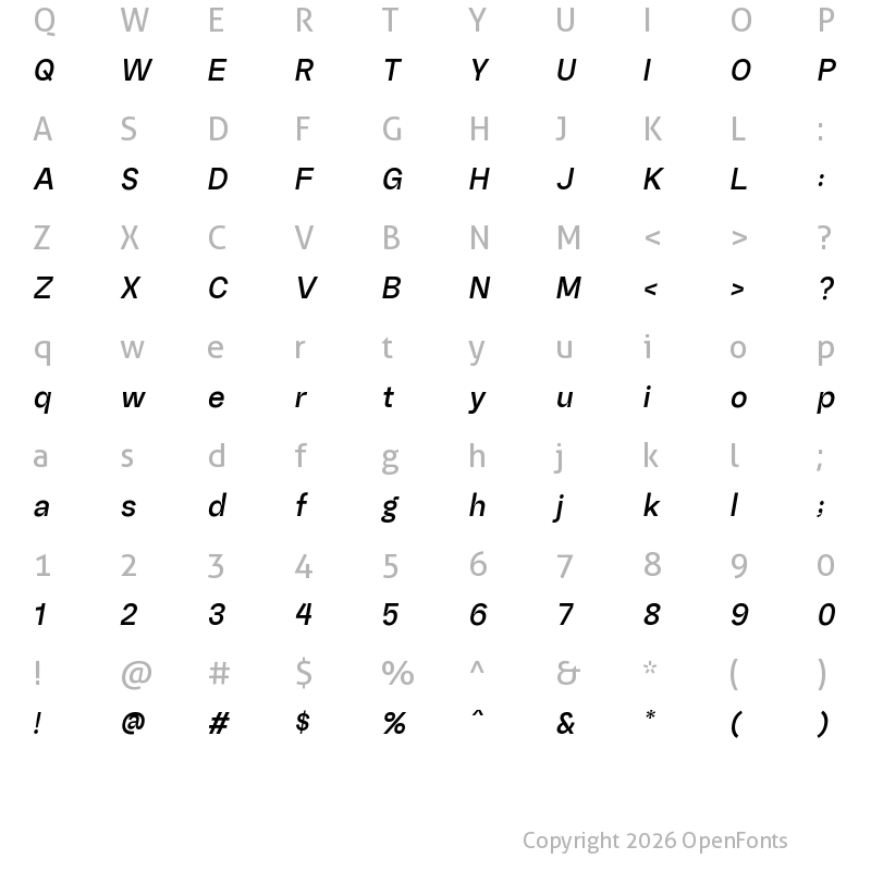 Character Map of Random Grotesque Standard Semibold StandardSemiboldIt