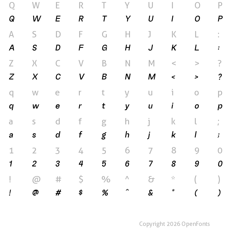 Character Map of Random Grotesque Standard Semibold StandardSemiboldItalic