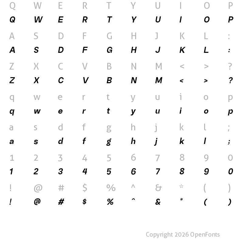 Character Map of Random Grotesque Standard StandardBoldIt