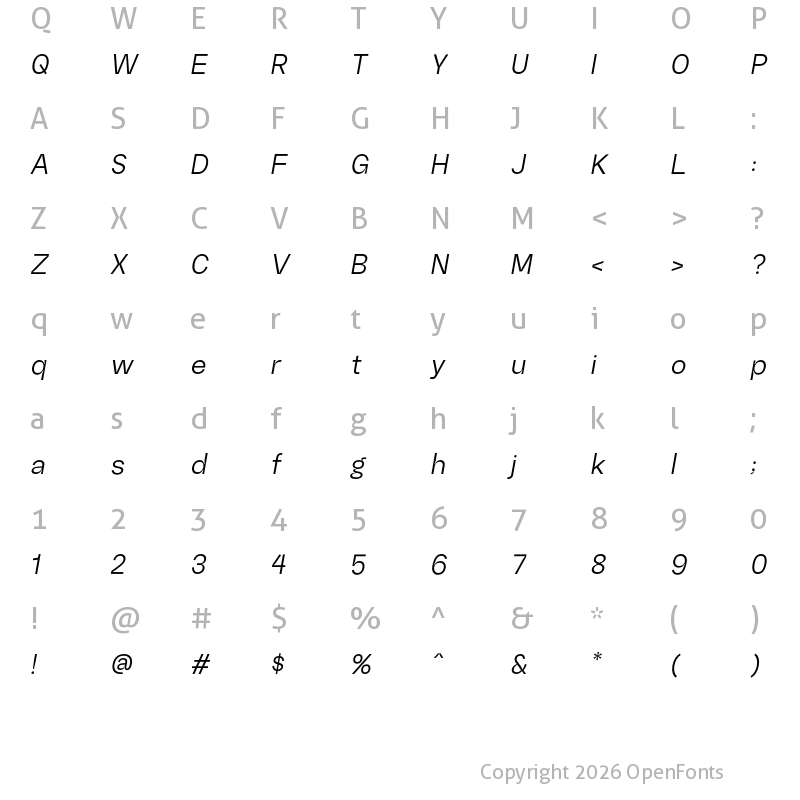 Character Map of Random Grotesque Standard StandardRegularIt