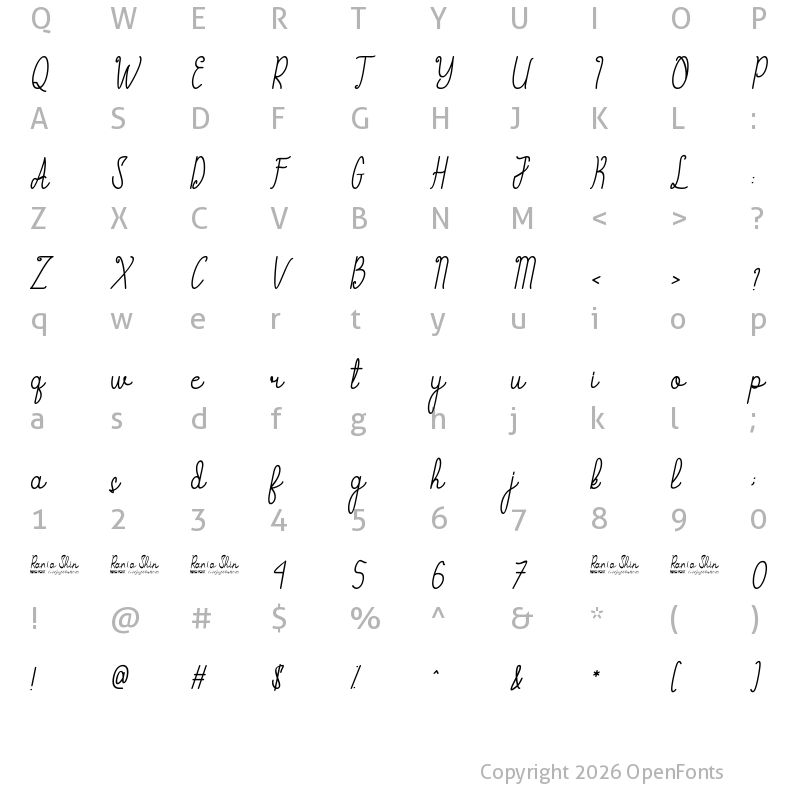 Character Map of Rania Shin Regular